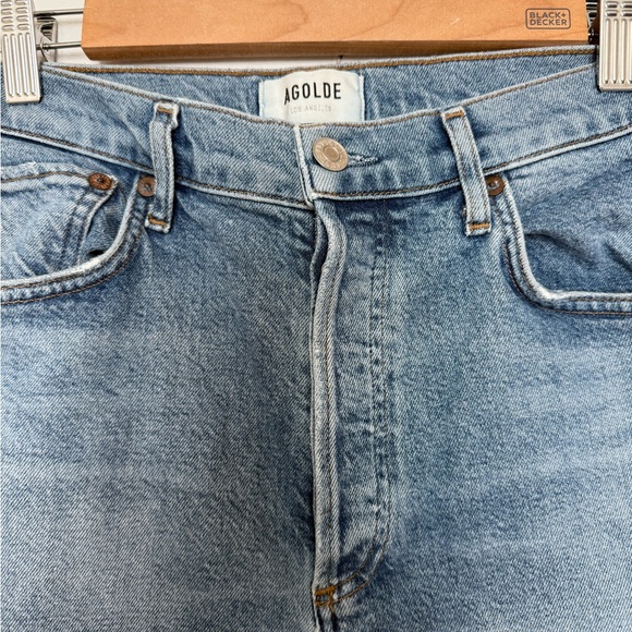 Agolde Riley High Rise Light Blue Ripped Jeans - Picture 3 of 6